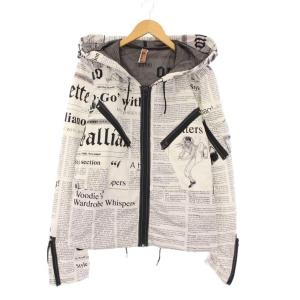 マウンテンパーカー 新聞紙プリント I46 ホワイト ブラック