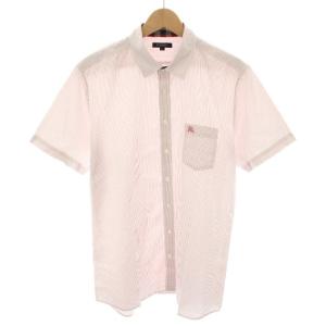シャツ 半袖 ストライプ柄 ロゴ刺繍 LL ピンク 白 ホワイト A1M63-743-13 /YT