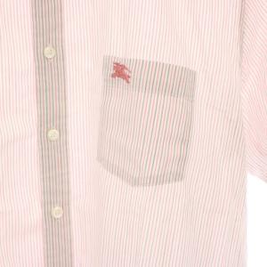BURBERRY LONDON シャツ 半袖 ストライプ柄 ロゴ刺繍 LL ピンク 白 ホワイト A1M63-743-13 /YT