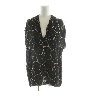 シャツ ブラウス シルク100％ 総柄 40ブラック ベージュ