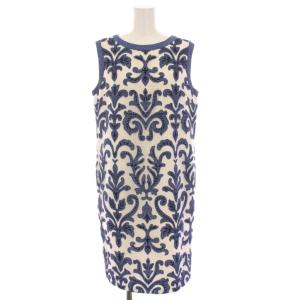 カットワークメッシュワンピース ひざ丈 ノースリーブ 38 紺 白 青 37131201 /YM