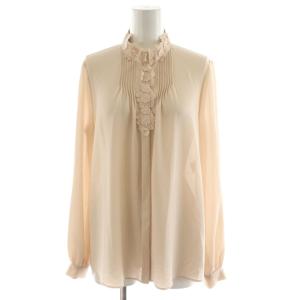 24SS ジョーゼットフラワーレース ブラウス シャツ 長袖 刺繍 タック 38 ピンクベージュ 10241713040