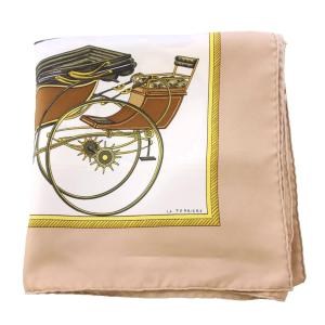 HERMES カレ90 Les Voitures A Transformation スカーフ シルク ベージュ
