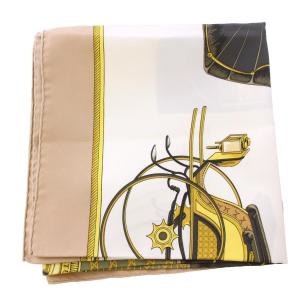 HERMES カレ90 Les Voitures A Transformation スカーフ シルク ベージュ