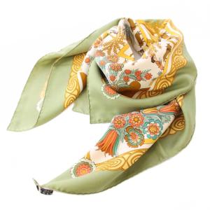 カレ90 Decoupages 切り絵 スカーフ シルク グリーン マルチカラー