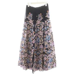 23AW マルチフラワー刺繍スカート フレアスカート ロング丈 花柄 36 黒 ブラック 紫 パープル