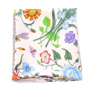 GUCCI スカーフ 花柄 フラワー シルク 白 ホワイト マルチカラー /BB OH