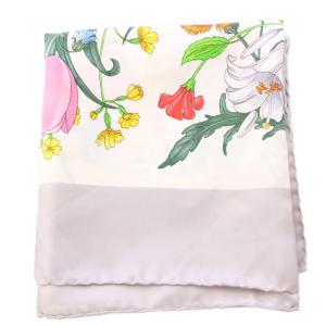 GUCCI スカーフ 花柄 フラワー シルク 白 ホワイト マルチカラー /BB OH