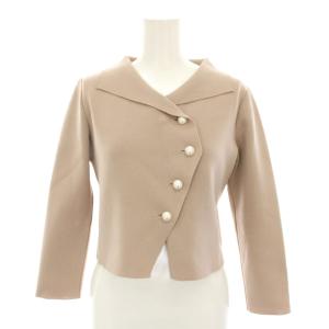 ニットカーディガン 長袖 ショート丈 フェイクパール 36 ピンクベージュ 6032310 /YT