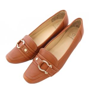 ビットローファー パンプス スクエアトゥ ローヒール レザー 24cm 茶 ブラウン /BB