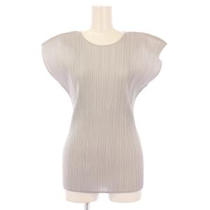 プリーツプリーズ カットソー ノースリーブ クルーネック ストレッチ グレー /BB