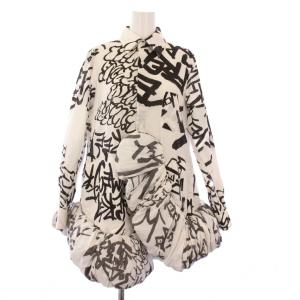 21AW ブラウス 変形 落書きプリント XS ブラック ホワイト GH-B014