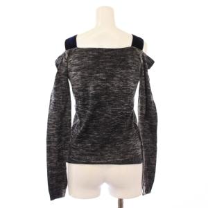 PRADA ニット 長袖 Vネック 薄手 ベロア 切替 ウール シルク混 36 黒 ブラック グレー /BB