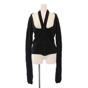 カーディガン サマーニット 長袖 無地 麻 リネン 36 黒 ブラック /BB