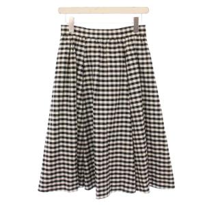 フレアスカート ミモレ ロング ギンガムチェック柄 34 黒 ブラック 白 ホワイト /BB