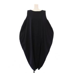 ワンピース ミモレ ロング ノースリーブ クルーネック 無地 ストレッチ F 紺 ネイビー /BB