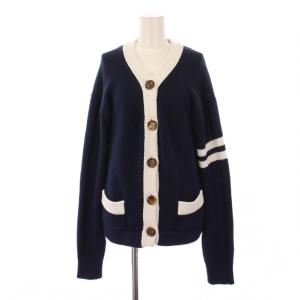 コットンローゲージカーディガン 長袖 Vネック 01 紺 白 MB171-8007 /BM