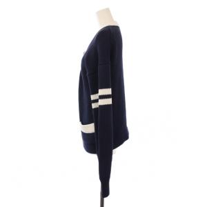 MADISONBLUE コットンローゲージカーディガン 長袖 Vネック 01 紺 白 MB171-8007 /BM