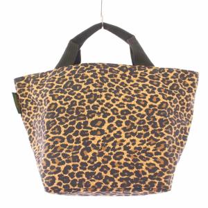 パンサー 舟形 トートバッグ ハンドバッグ レオパード ヒョウ柄 バイカラー ナイロン 茶 ブラウン 黒