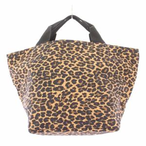 Hervé Chapelier パンサー 舟形 トートバッグ ハンドバッグ レオパード ヒョウ柄 バイカラー ナイロン 茶 ブラウン 黒