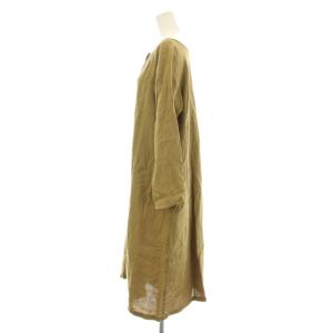 nest Robe シャツワンピース フレア ミモレ ロング 長袖 麻 リネン カーキ 01134-1076 /KU