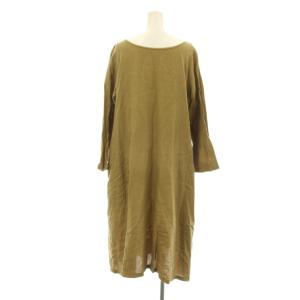 nest Robe シャツワンピース フレア ミモレ ロング 長袖 麻 リネン カーキ 01134-1076 /KU