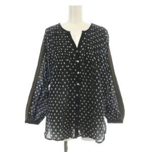 シャツ ブラウス 長袖 総柄 袖刺繍 コットン F 黒 ブラック /KU