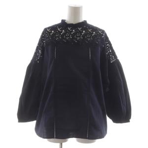 シャツ ブラウス 七分袖 レース パフスリーブ ネイビー B0174XFB023 /RR