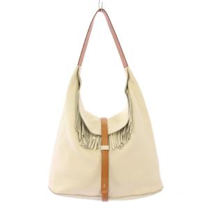 ワンショルダーバッグ レザー バイカラー アイボリー 茶 ブラウン /BB