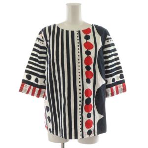 シャツ ブラウス プルオーバー 5分袖 総柄 コットン 36 黒 ブラック 白 ホワイト 赤 レッド 52431-40508