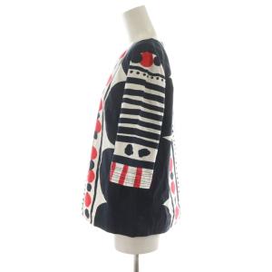 marimekko シャツ ブラウス プルオーバー 5分袖 総柄 コットン 36 黒 ブラック 白 ホワイト 赤 レッド 52431-40508