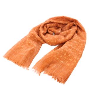 ストール 総柄 リネン混 オレンジ /TK