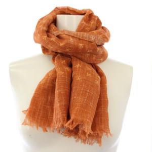 ISAIA ストール 総柄 リネン混 オレンジ /TK