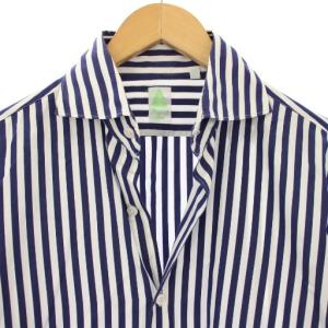 Finamore シャツ 長袖 ストライプ 15 4/3 紺 /TK