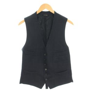 ベスト ジレ シングル Vネック シルク モヘヤ 切替 バイカラー 48 紺 ネイビー 黒 ブラック /BB