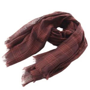 ストール ショール チェック 麻 リネン カシミヤ混 絹 シルク混 ボルドー MSC503AG /HN