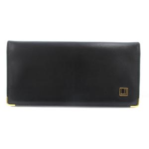 折りたたみ長財布 ウォレット 小銭入れあり レザー ロゴ 黒 ブラック ゴールドカラー /GV