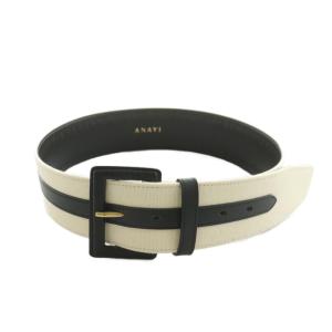 ベルト ハトメ キャンバスコンビレザー ブラック ホワイト /NQ