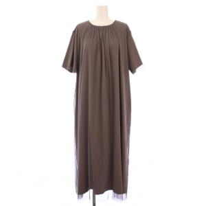 シアーレイヤードカットソーワンピース ミモレ ロング 半袖 クルーネック ストレッチ シースルー チュール