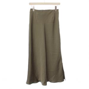 ダブルサテンスカート フレア マキシ ロング 無地 36 カーキ 24060900931010 /BB