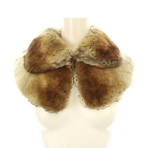 つけ襟 ラビットファー ステンカラー カットワークレース レザー 茶 ブラウン /KU OH