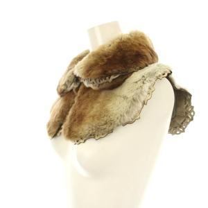 FENDI つけ襟 ラビットファー ステンカラー カットワークレース レザー 茶 ブラウン /KU OH
