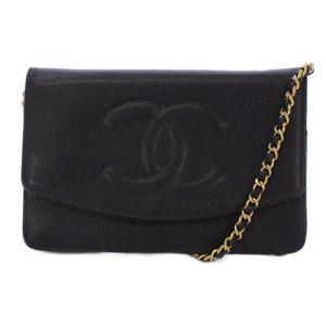 キャビアスキン ココマーク ショルダーバッグ チェーンウォレット ブラック 6番代