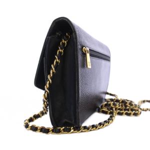 CHANEL キャビアスキン ココマーク ショルダーバッグ チェーンウォレット ブラック 6番代