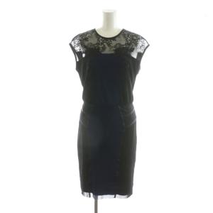 ノースリーブワンピース ひざ丈 フラワーモチーフ 刺繍 Iライン 0 ネイビー /NQ