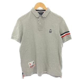 ポロシャツ カットソー ゴルフウェア ライン 半袖 L グレー /HN