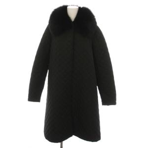 キルティングコート 中綿 ロング ステンカラー フォックスファー アウター 黒 2915-756 /YM