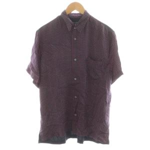 AD2019 シャツ 半袖 切替 総柄 M 黒 ブラック 紺 ネイビー 赤 レッド HE-B003 /AN21