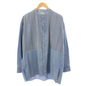 Pheeta 23SS カジュアルシャツ 長袖 バンドカラー 刺繍 1 青 ブルー 8951-699-0011