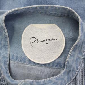 UNITED ARROWS Pheeta 23SS カジュアルシャツ 長袖 バンドカラー 刺繍 1 青 ブルー 8951-699-0011